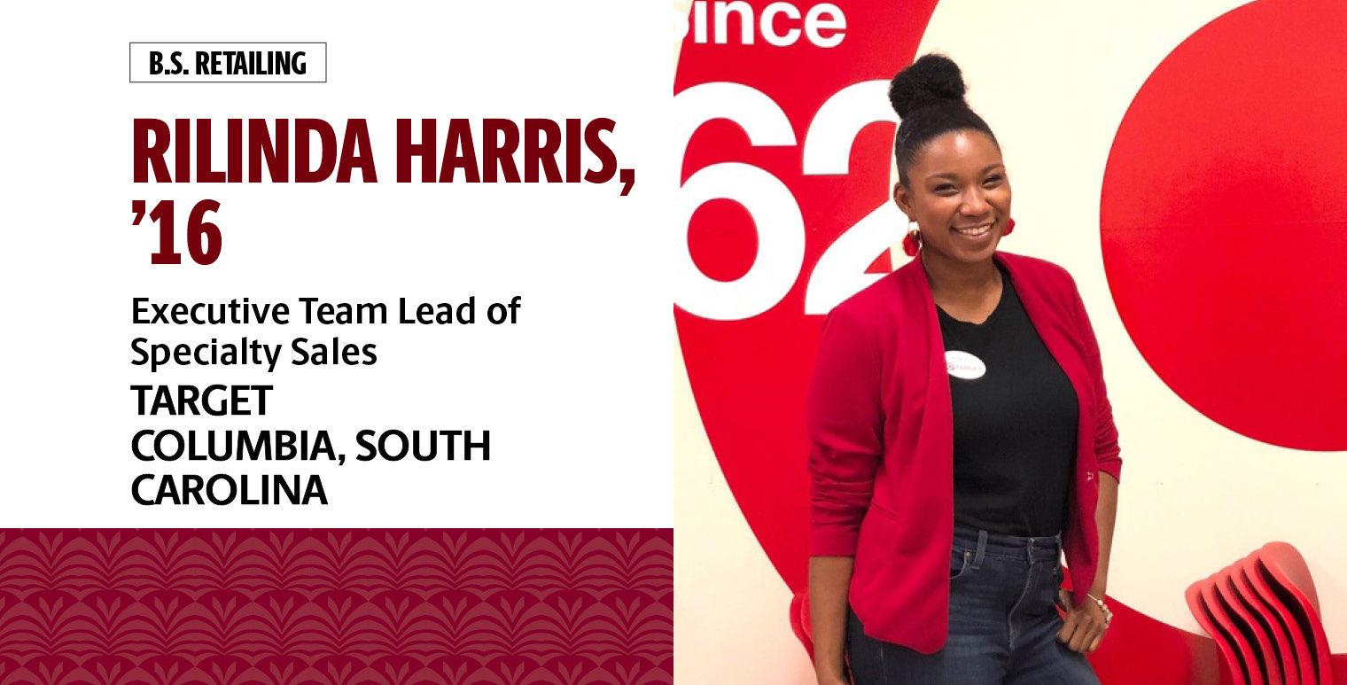 瑞琳达·哈里斯，16年，零售学士学位，是南卡罗来纳州哥伦比亚市塔吉特公司专业销售的执行团队领导。