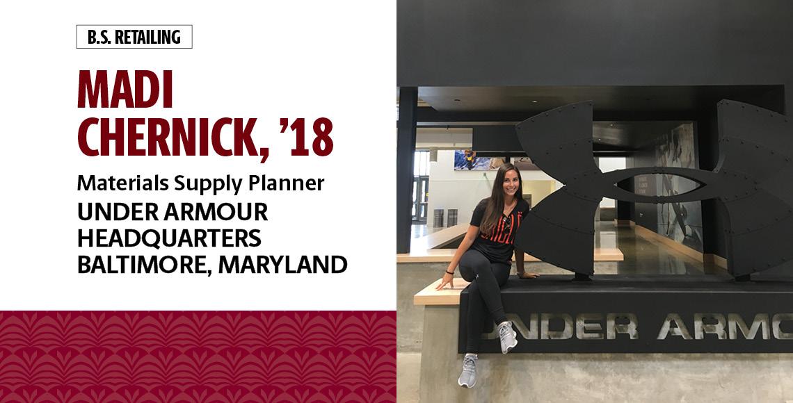 马迪·切尔尼克，18岁，零售学士学位，是安德玛在马里兰州巴尔的摩的公司总部的材料供应规划师。