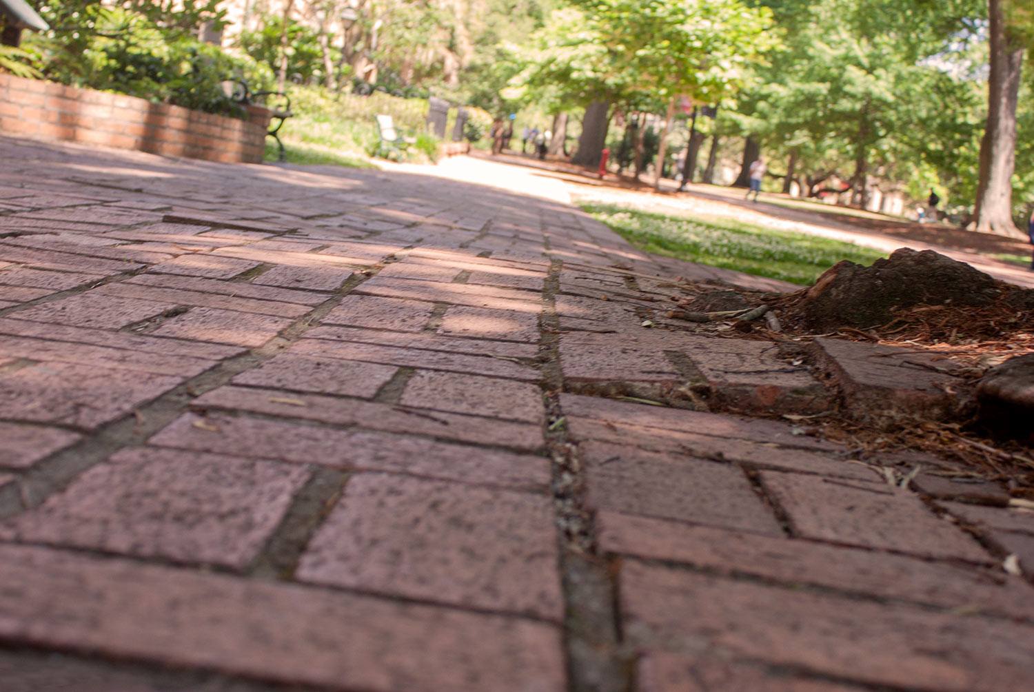 历史悠久的马蹄铁上由不平整的砖块铺成的小路。
