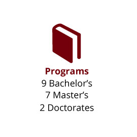 信息图表：课程：9个学士学位，7个硕士学位，2个博士学位