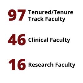 信息图：97名终身制/终身制教员，46名临床教员，16名研究教员