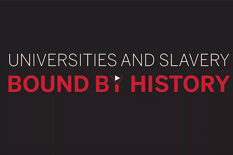 一幅写着“大学和奴隶制:被历史束缚”的图表