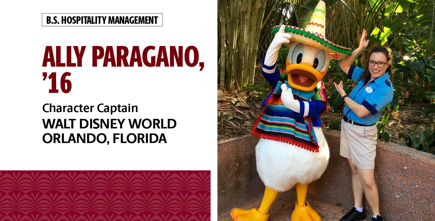 Ally Paragano, 16岁，酒店管理学士，是佛罗里达州奥兰多迪士尼世界的角色队长。