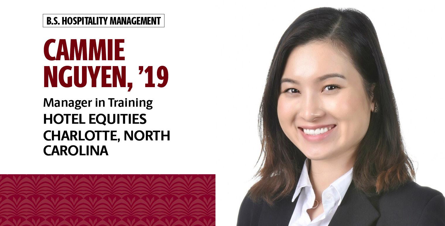 Cammie Nguyen, 19岁，酒店管理专业，现为北卡罗来纳州夏洛特市Hotel Equities培训经理。