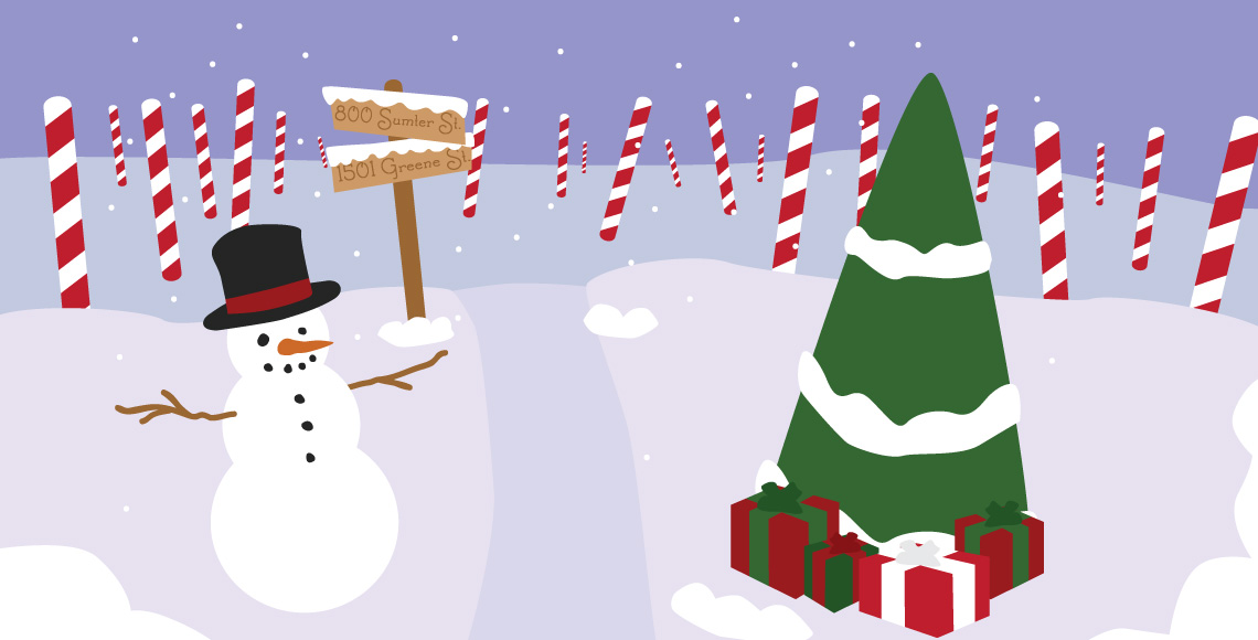 圣诞树，雪人和拐杖糖