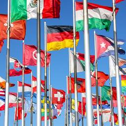 世界各国的旗帜迎风飘扬